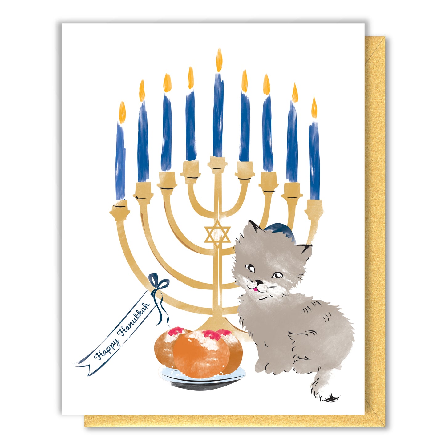 Hanukkah Menorah Kitten Card