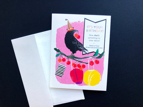 Crow with Cherries Birthday Card