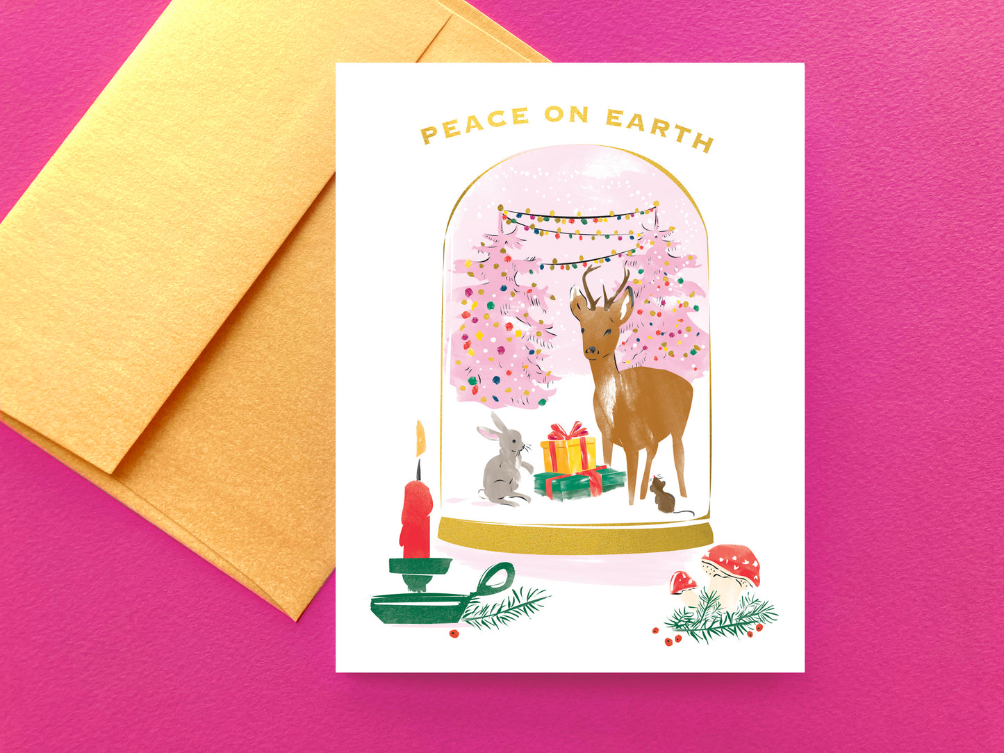 Pink Trees Snow Globe Card