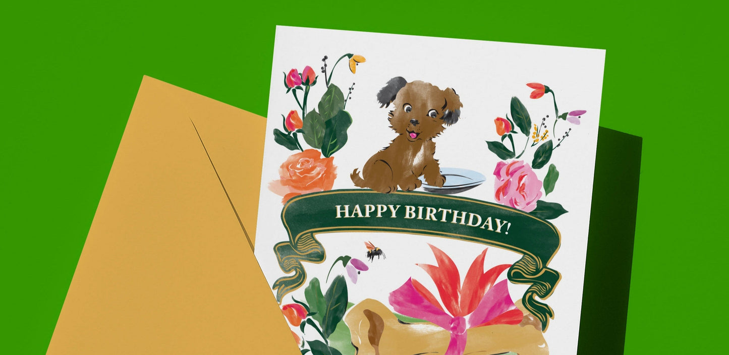Puppy and Bone Birthday Card