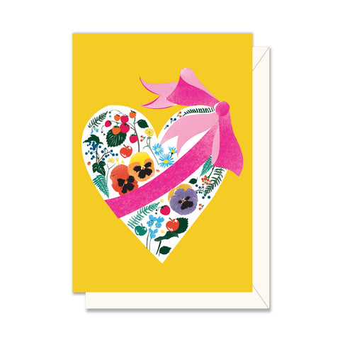 Yellow Floral Heart Enclosure Card