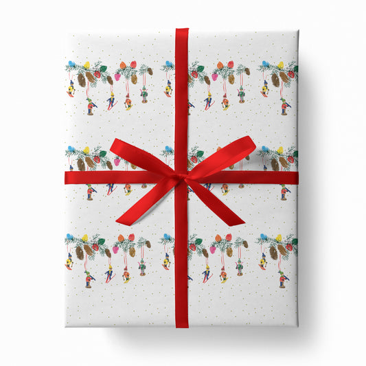Skiers Holiday Ornaments Wrapping Paper