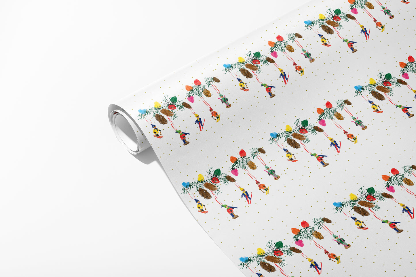 Skiers Holiday Ornaments Wrapping Paper