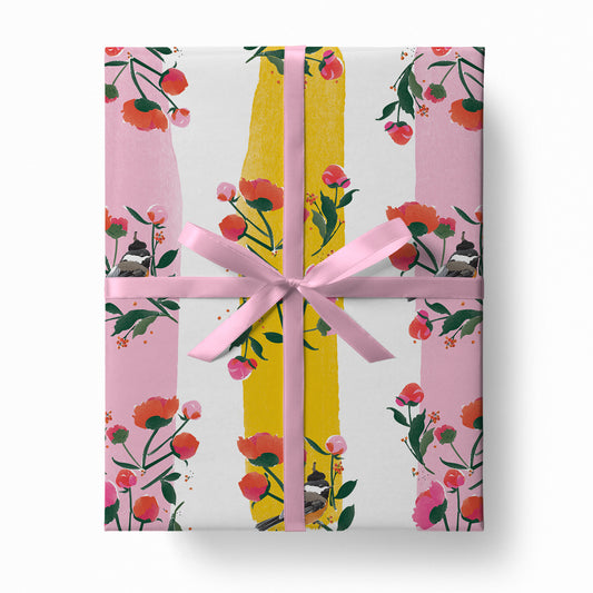 Chickadees & Peonies Wrapping Paper