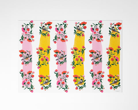 Chickadees & Peonies Wrapping Paper