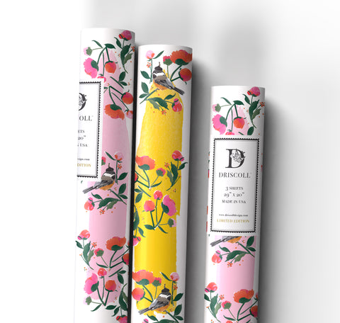 Chickadees & Peonies Wrapping Paper