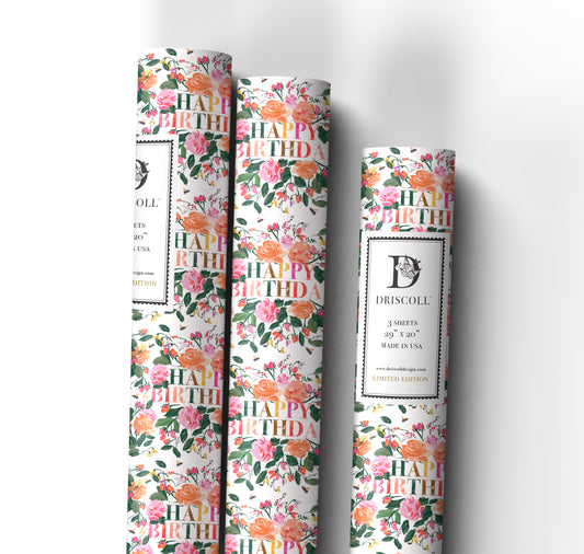 Happy Birthday Roses Wrapping Paper