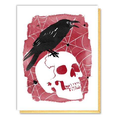 Raven On Skull Halloween Card