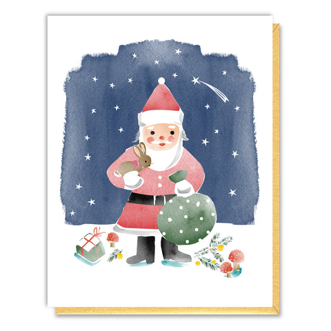 Santa With Bunny Christmas Card