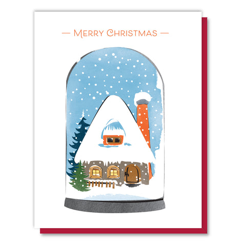 Cozy Christmas Cottage Snow Globe Card