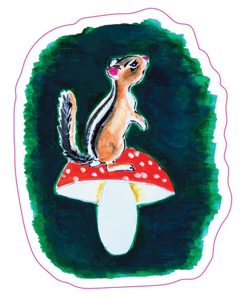 Chipmunk on Mushroom Die Cut Sticker