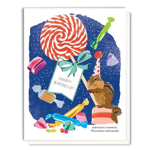 Chipmunk with Candy Birthday Card
