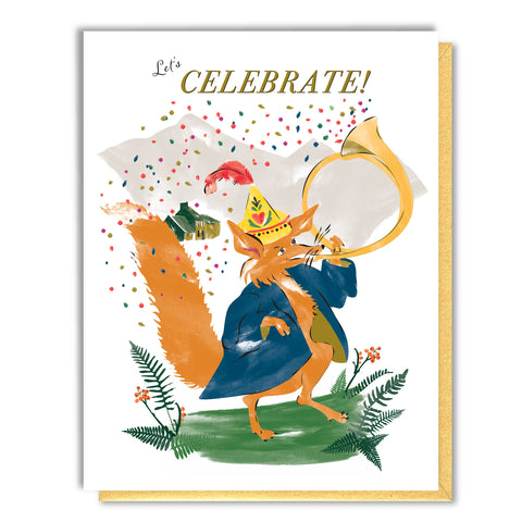 Fox with Horn Birthday Card