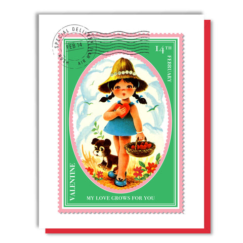 Garden Girl Stamp Valentine Card
