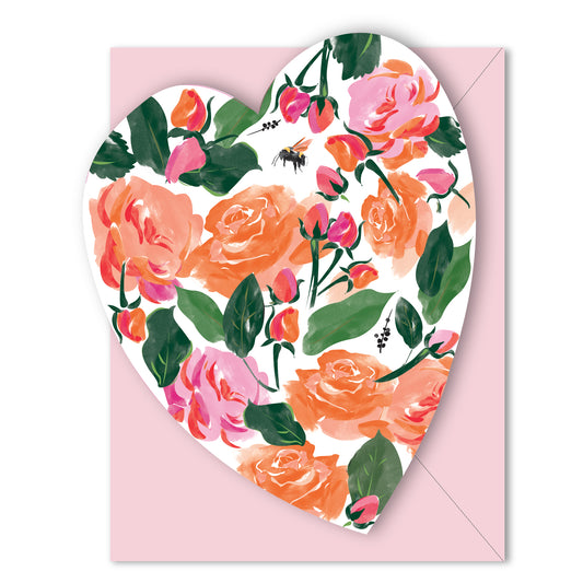 Rose Garden Heart Die Cut Card