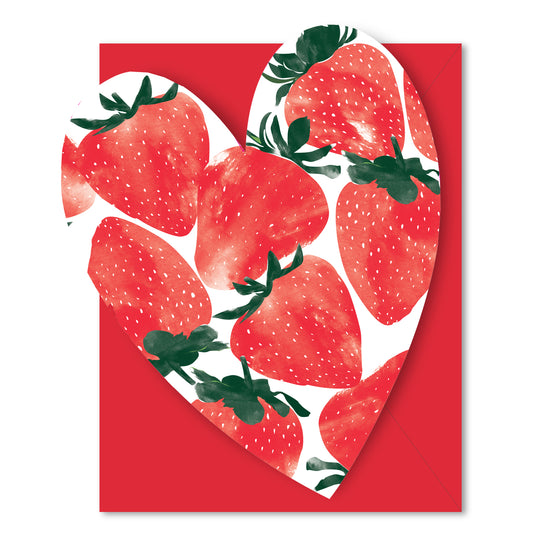 Strawberries Heart - Die Cut Card