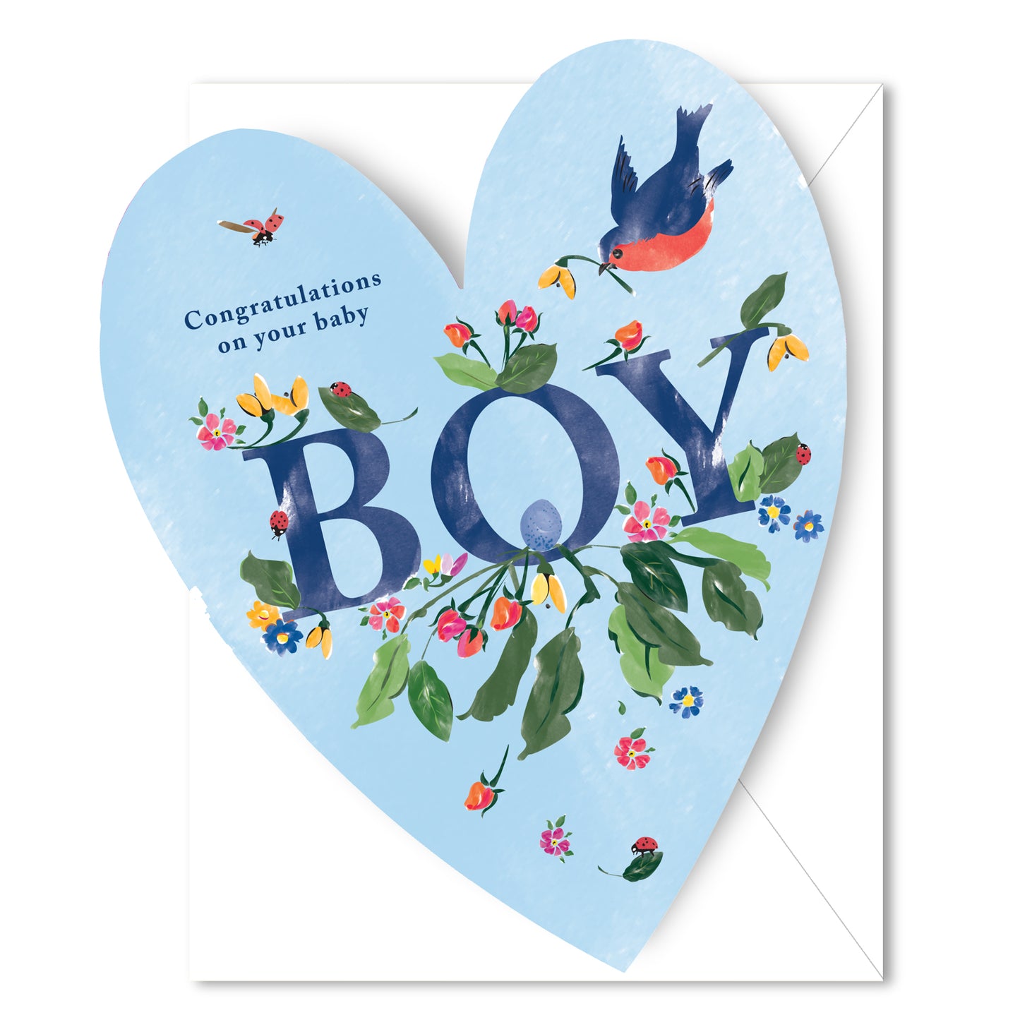 Baby Boy Nest Heart - Die Cut Card