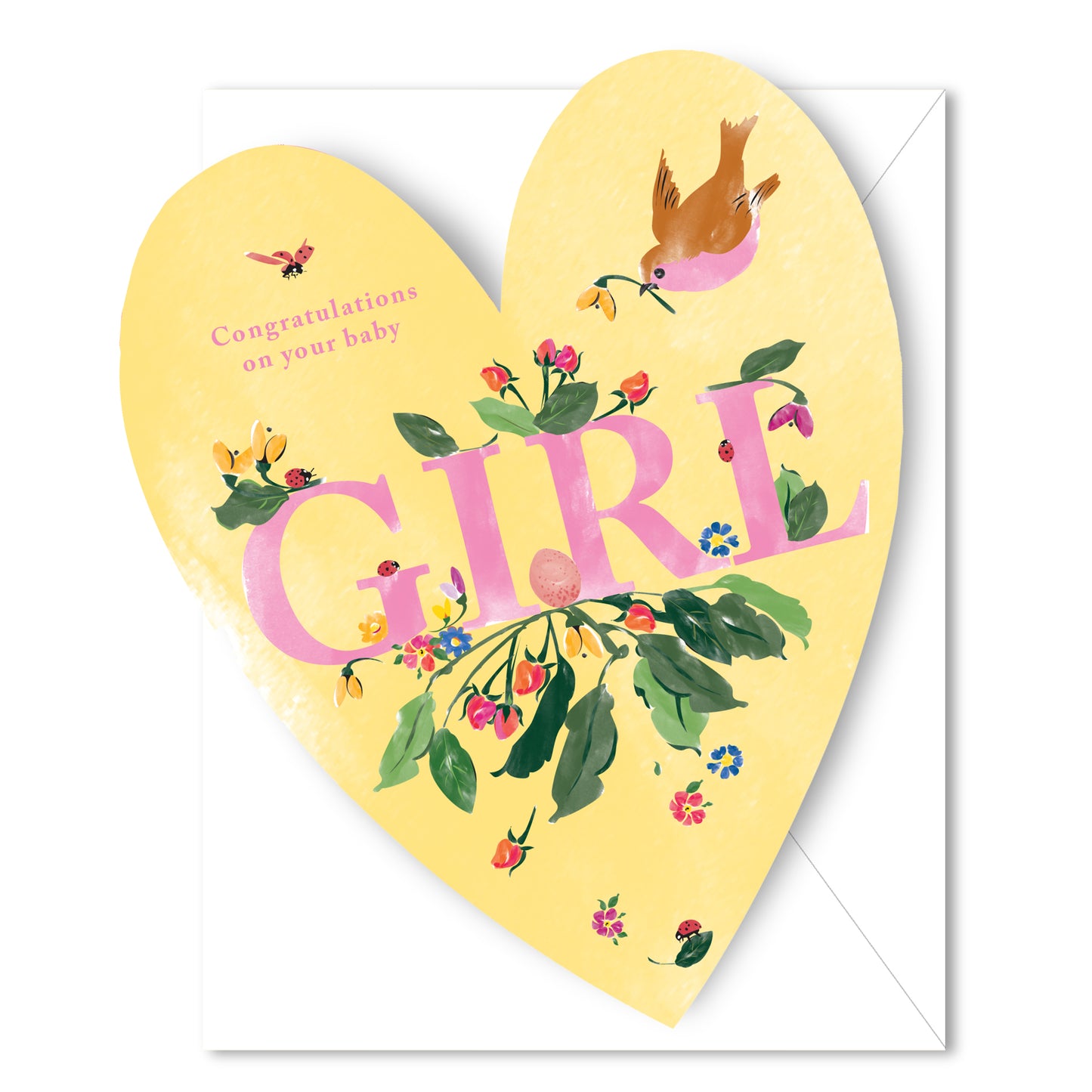 Baby Girl Nest Heart - Die Cut Card