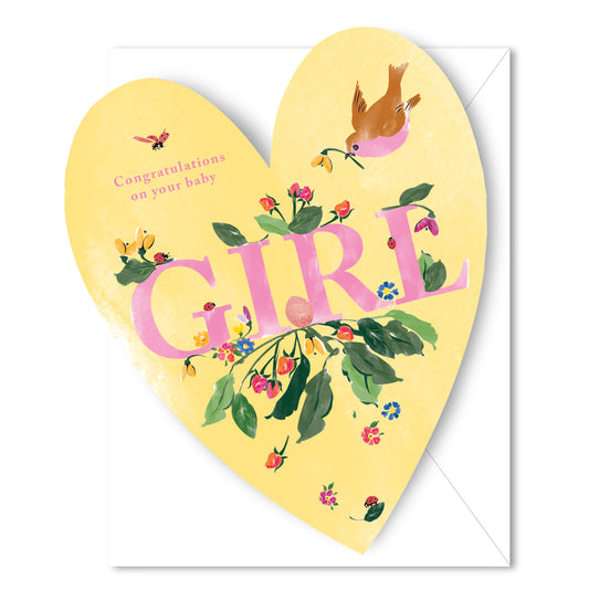 Baby Girl Nest Heart - Die Cut Card