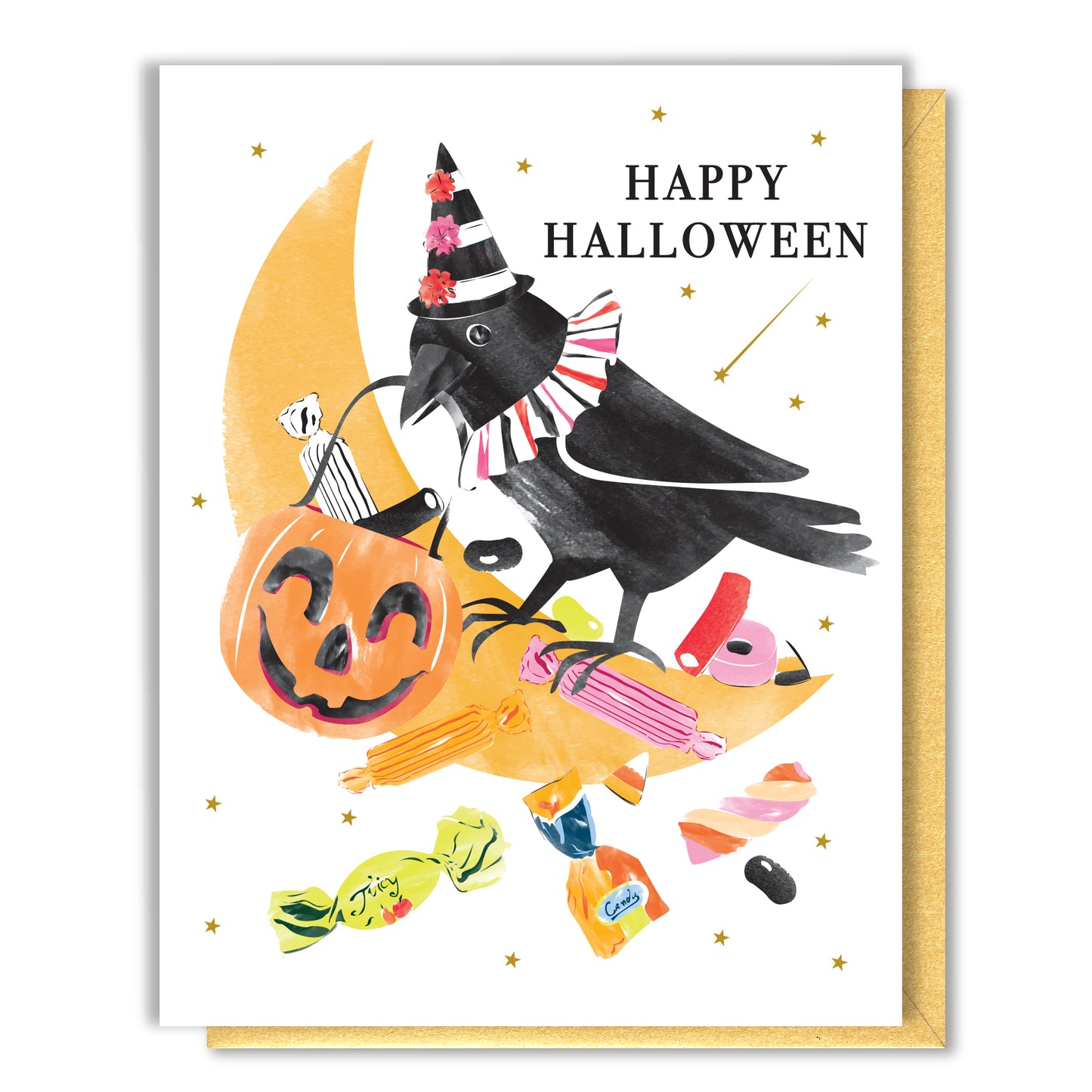 Crow with Candy Halloween Card