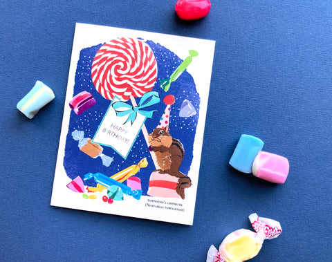 Chipmunk with Candy Birthday Card