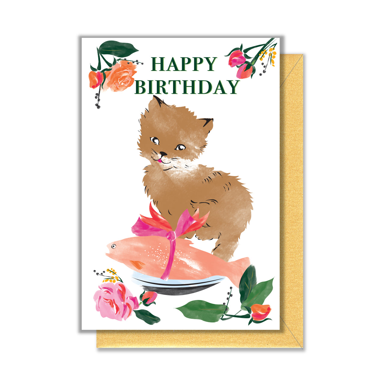 Kitten and Fish Birthday Enclosure Card