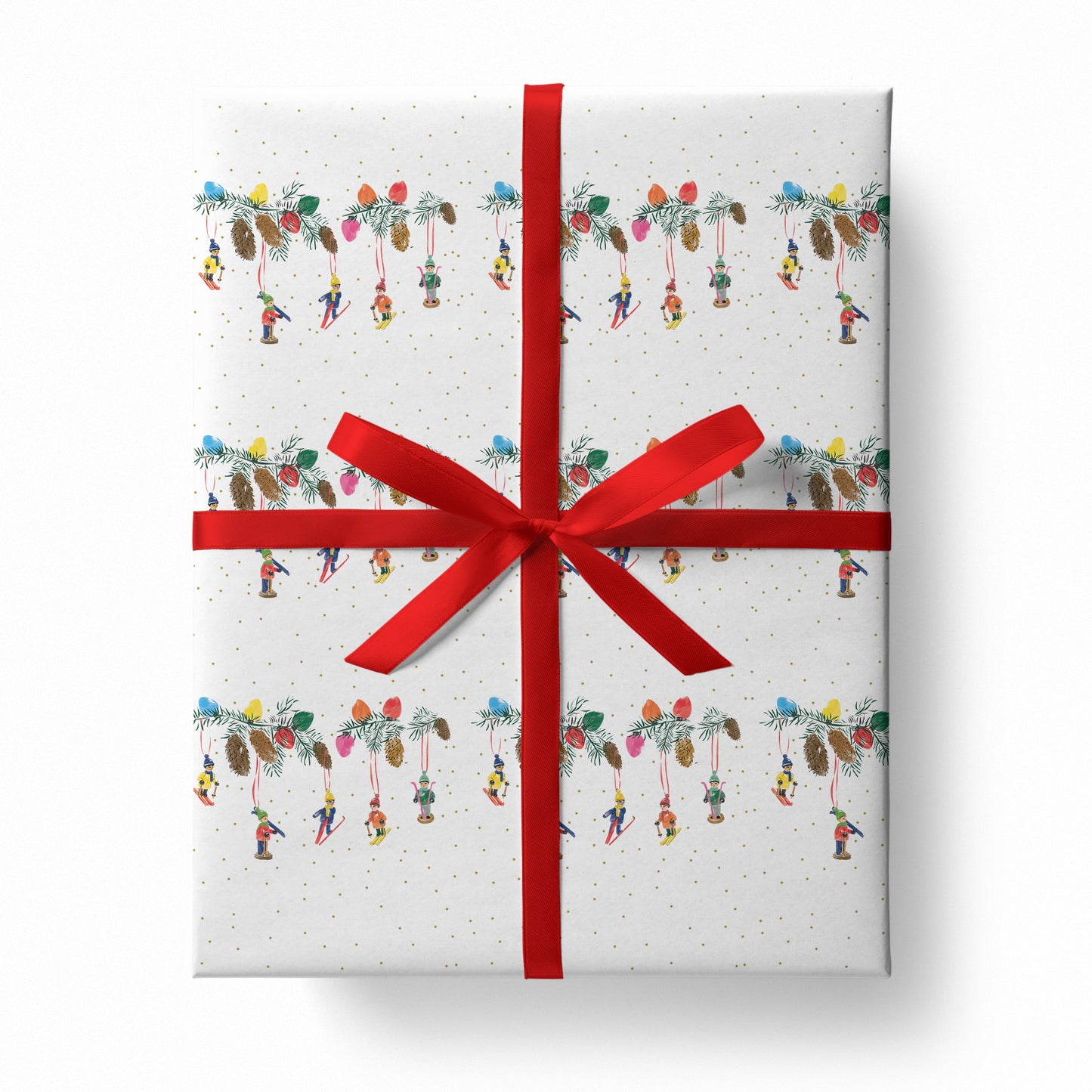 Skiers Holiday Ornaments Wrapping Paper