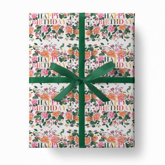 Happy Birthday Roses Wrapping Paper