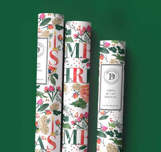 Merry Christmas Greenery Wrapping Paper