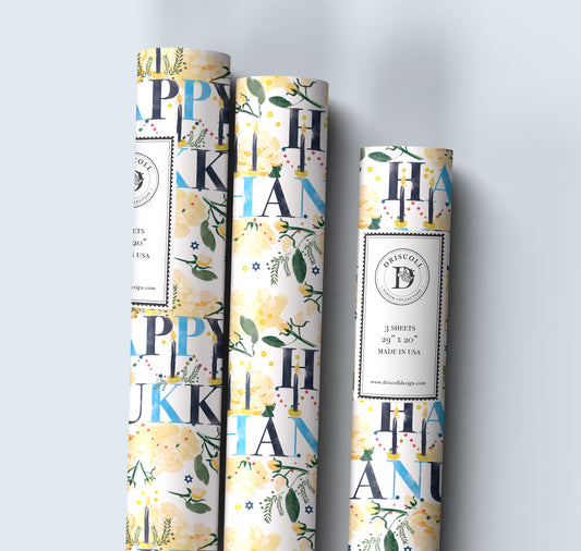 Happy Hanukkah Roses Wrapping Paper