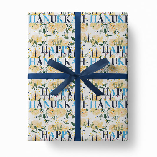Happy Hanukkah Roses Wrapping Paper
