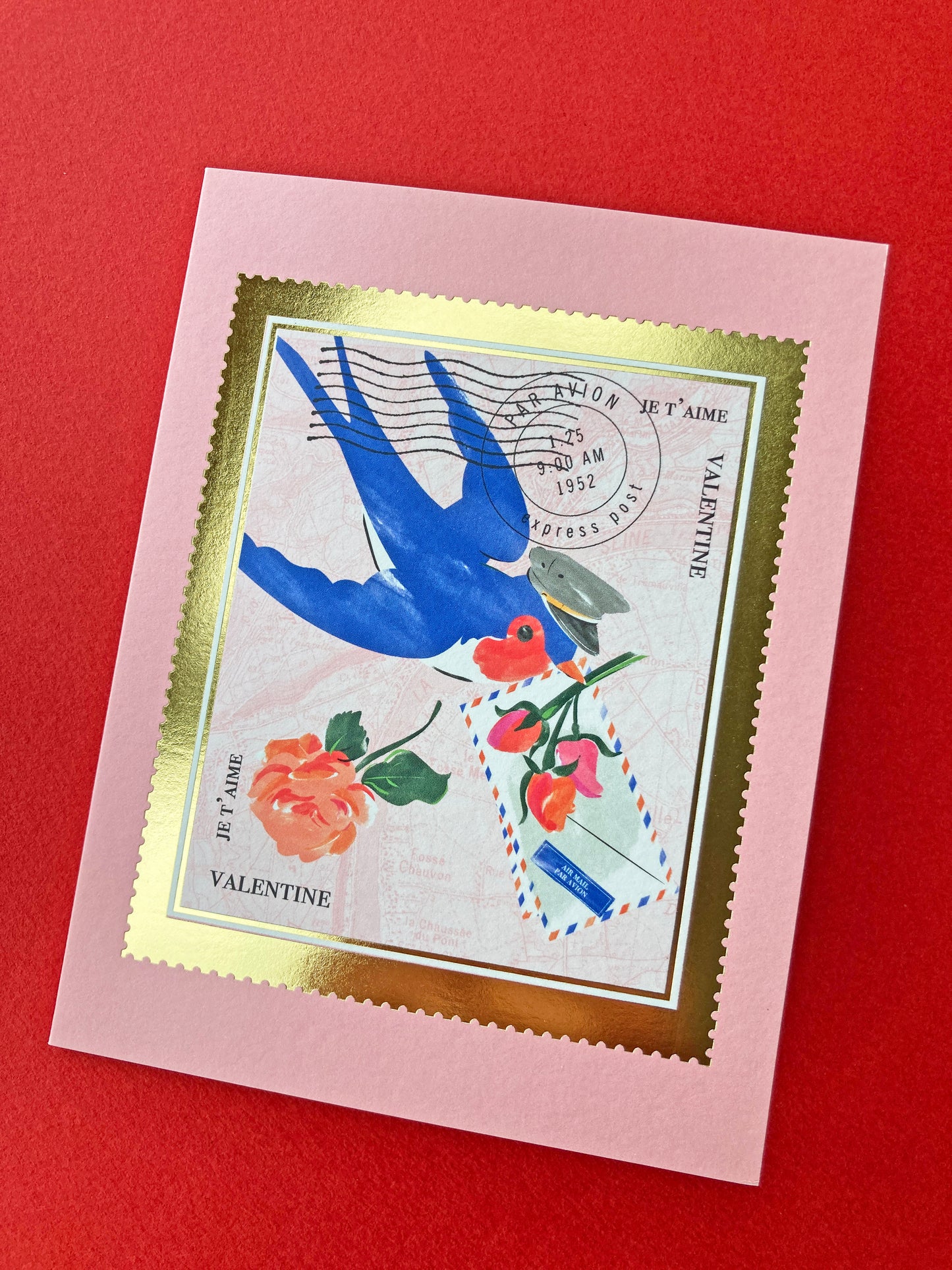 Je t'aime Postage Valentine - Gold Foil Card