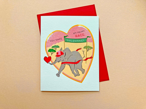 Elephant Racer Valentine Card