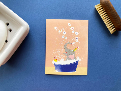 Birthday Elephant In Tub Card