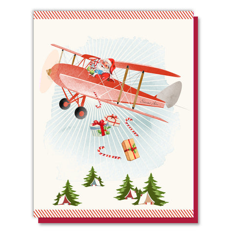 Santa in Biplane Christmas Card