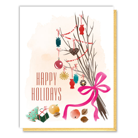 Happy Holidays Festive Branches Card