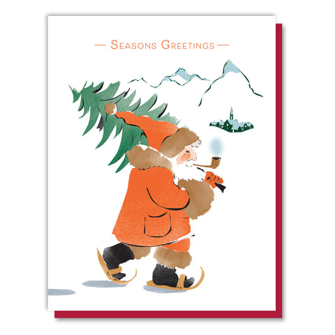 Season's Greetings Snowshoe Santa Card