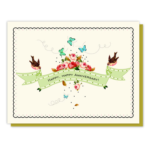 Anniversary Floral Banner Card