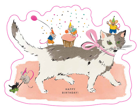 Cat and Mice Birthday Die Cut Sticker